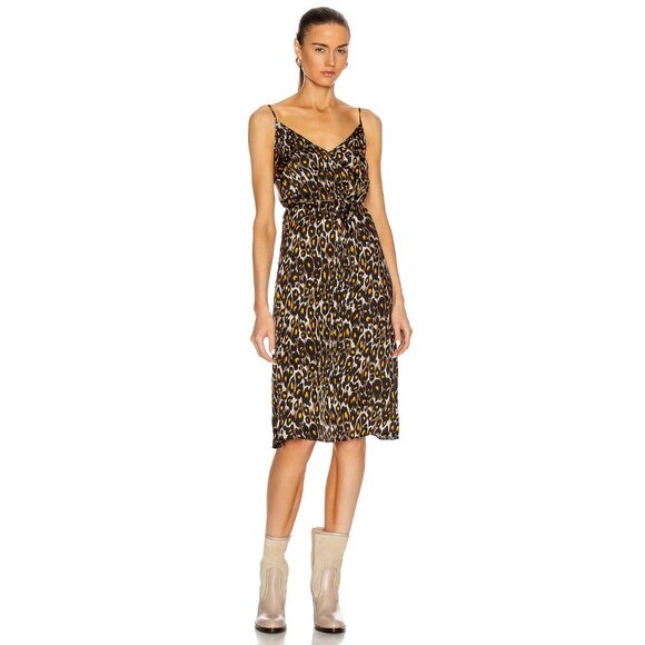R13 Midi Slip w/ Back Tie in Grey/Orange Leopard - sz Medium - Picture 1 of 11